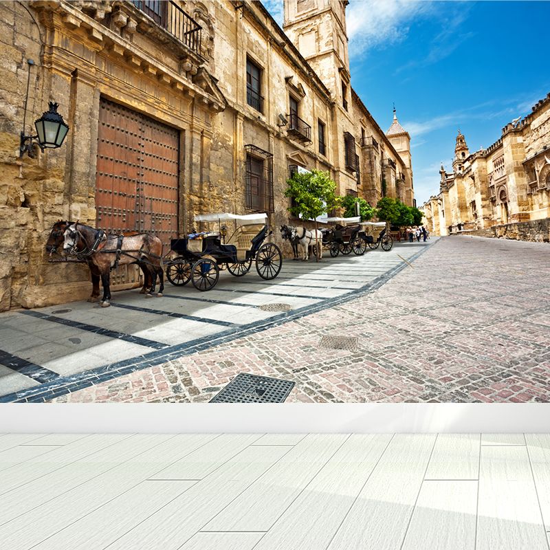 Modern Downtown Mural Wallpaper for Boys Bedroom Full Size Wall Covering in Blue