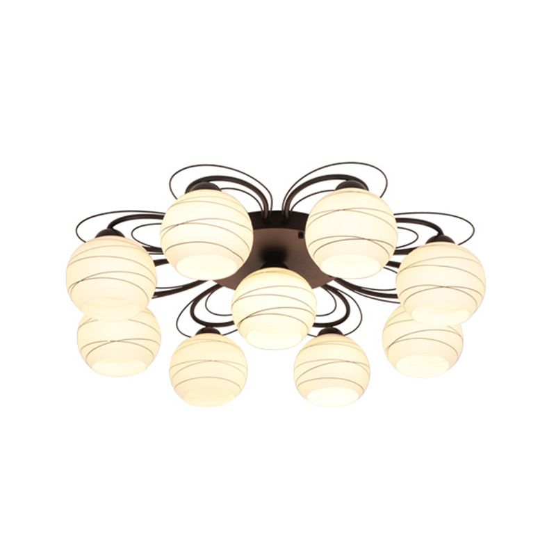 Black Shaded Semi Flush Mount Light Simple-Style Glass Living Room Ceiling Light