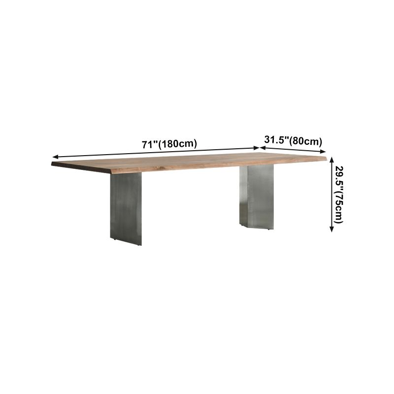 Rectangle Glam Dining Table Solid Wood Brown Fixed Table with Double Pedestal Base