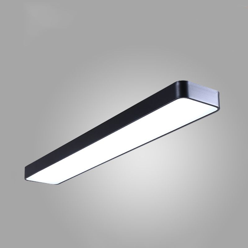 Conference Room LED Ceiling Lamp Simplicity Black Flush Light with Rectangle Acrylic Shade, 23.5"/47"/59" Long