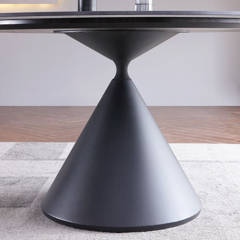 Round Stone Dining Table Modern Turntable White-black Furniture with Pedestal Base