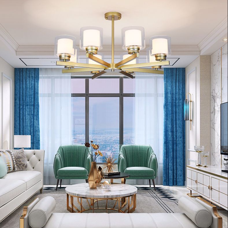 Cilindro lampadario a sospensione del lampadario moderno in vetro soggiorno lampada a sospensione in oro