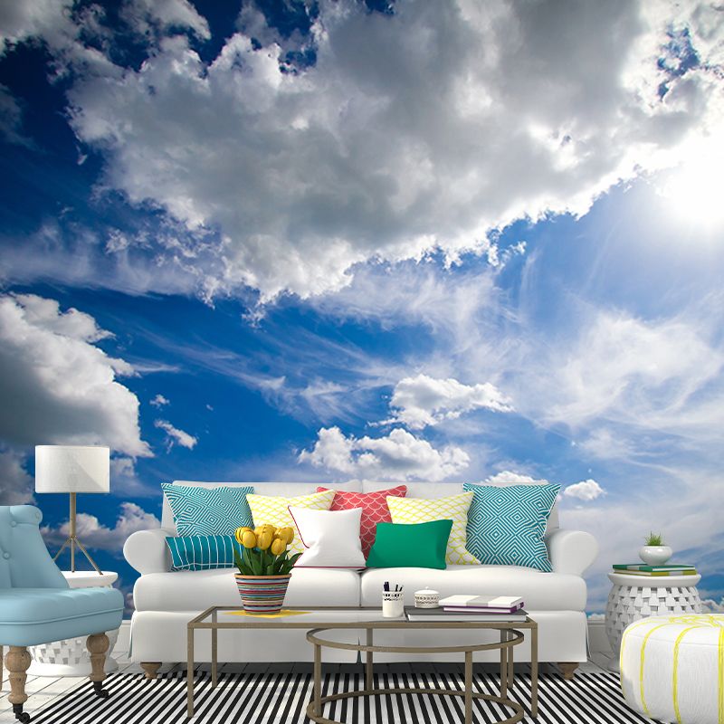 Blue Sky Modern Style Water Resistant Sitting Room Wall Covering, Personalized Size