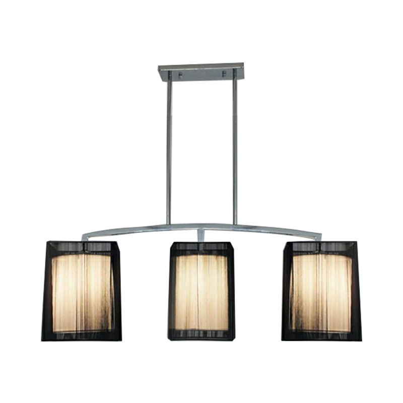 3 Lights Dining Room Island Lighting Traditional Black Hanging Lamp with Rectangle Fabric Shade
