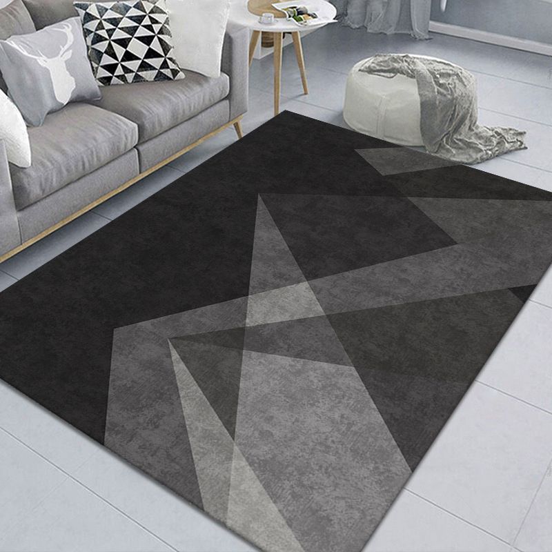 Black Modern Rug Polyester Pattern Indoor Rug Stain Resistant Rug for Living Room