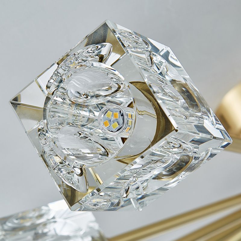 Square Crystal Shade Semi Flush Mount in Modern Luxury Style Sputnik Metal Ceiling Light for Living Room