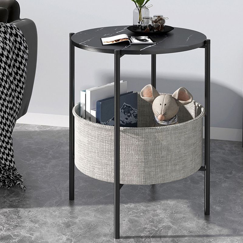 Modern Metal 4 Legs End Table Round Top Side Table with Storage