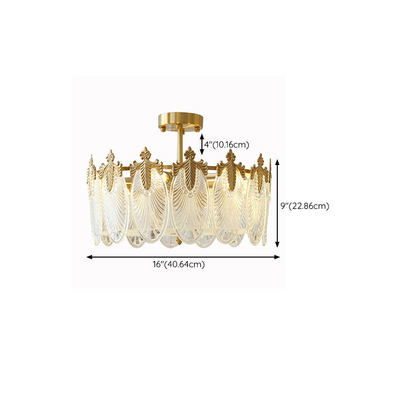 Modern Ceiling Lamp Golden Flush Mount Light Fixture with Glass Shade for Bedroom