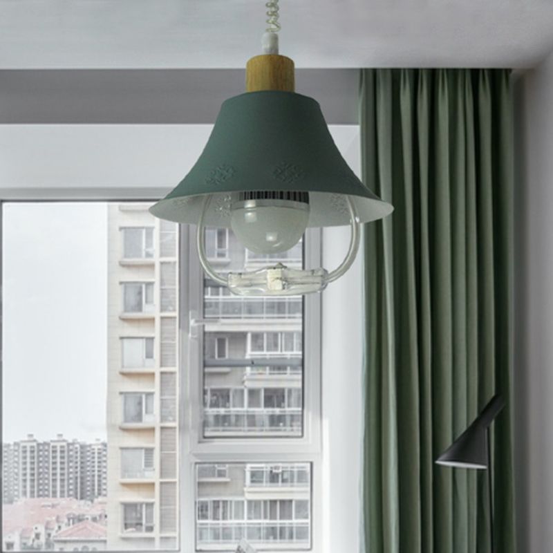 Contemporary Wide Flare Hanging Lighting Metal 1 Head Pendant Light Fixture in Blue/Yellow