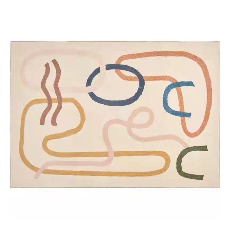 Light Yellow Irregular Line Rug Polyester Simple Rug Washable Rug for Living Room