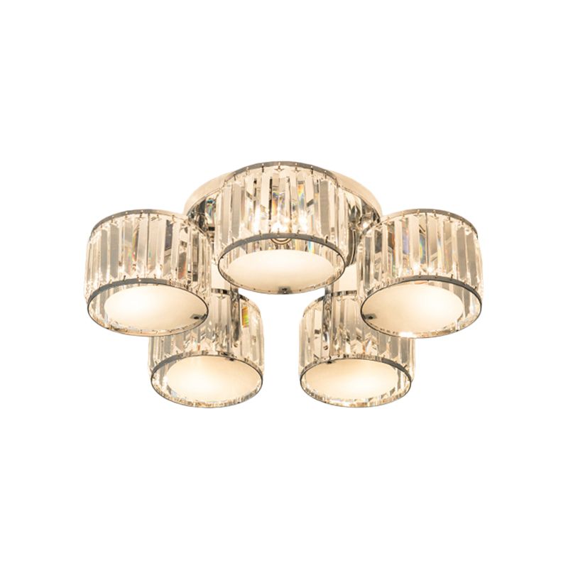 Moderne trommelschaduw plafond gemonteerd armatuur 5/6 hoofden helder kristal spoelmontage lamp voor woonkamer