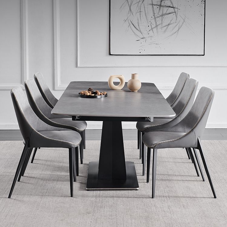 Contemporary Pedestal Dinner Table Stone Dining Table Rectangle for Home