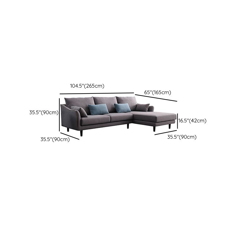 64" Wide Scandinavian Sectional Sofa Cushion Back Grey Sectionals