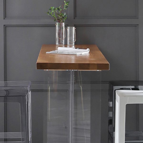 Pine Wood Rectangle Bar Table with Acrylic Base for Living Room