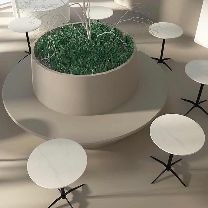 Modern Stone Cocktail Table with Black Pedestal Coffee Table - 21.7''/23.6''