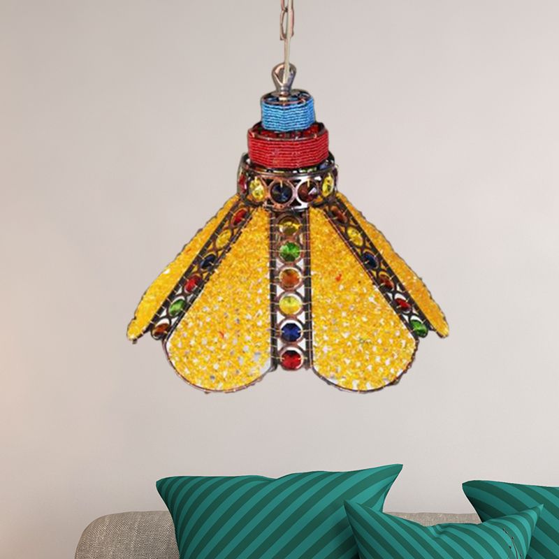 Scalloped Restaurant Down Lighting Decorative Metal 1 Bulb Yellow Ceiling Suspension Lamp