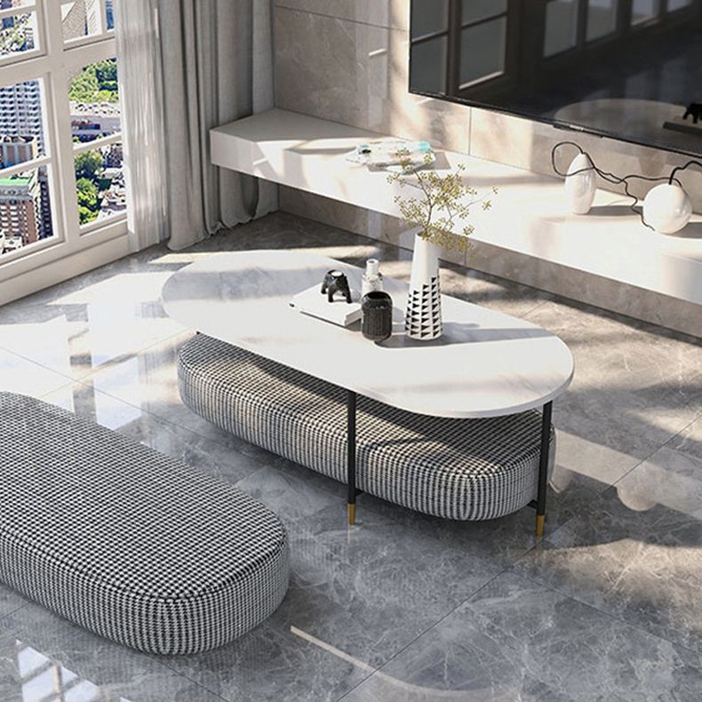 Round Marble Top Coffee Table Glam 4 Legs Coffee Cocktail Table