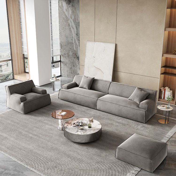 Contemporary Genuine Leather/Fabric Recessed Arm Sofa for Living Room