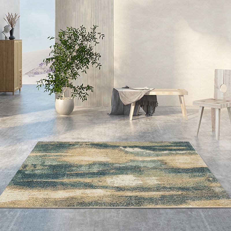 Green Modern Rug Polyester Abstract Contrast Color Rug Washable Rug for Living Room