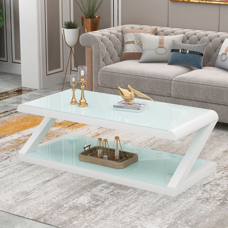 Modern Style Rectangular Tempered Glass with Abstract Base Coffee Table