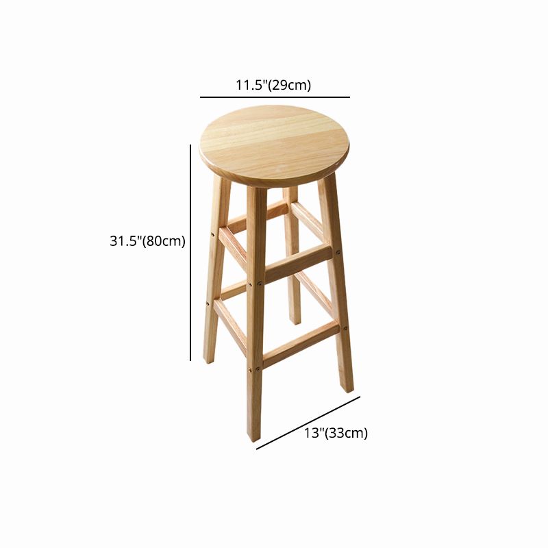 Minimalist Design Solid Wood Bar Stool Backless Counter Chair with Wood Base