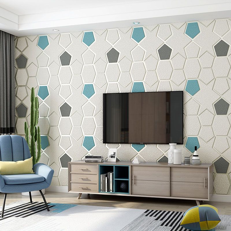 Zeitgenössische Wanddekoration in natürlichen Farben, 33 x 20,5 Zoll, Vinyltapete mit 3D-Geometrien für Badezimmer