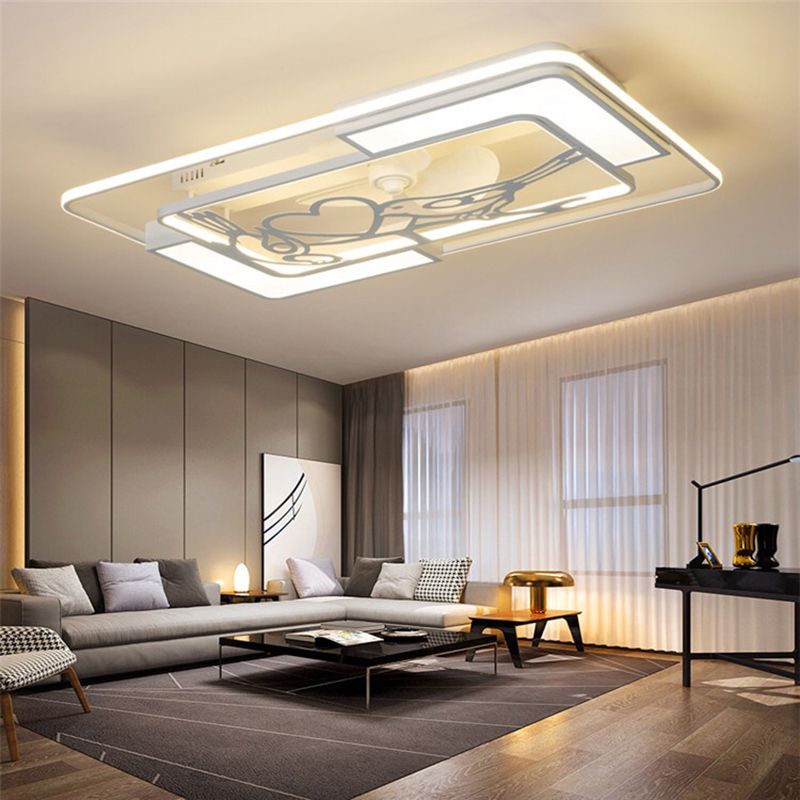 4 Lights Ceiling Fan Light Modern LED Ceiling Mount Lamp with Acrylic Shade for Bedroom