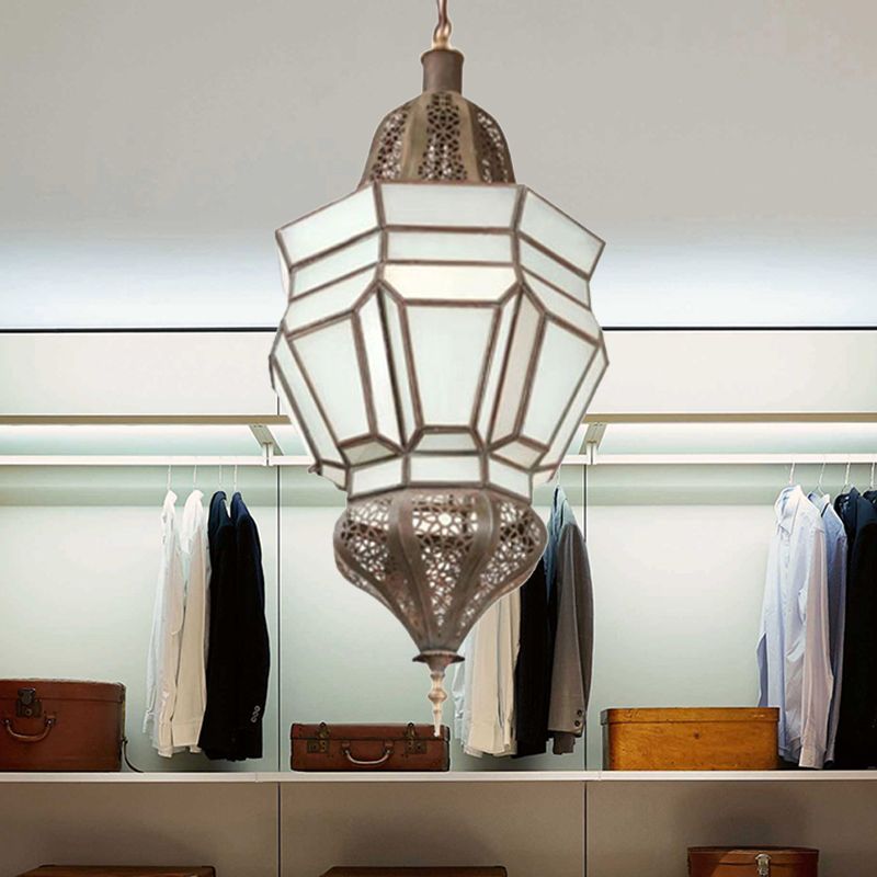Lantern Corridor Chandelier Mediterranean Style White Frosted Glass 3-Bulb Brass Hanging Light Kit