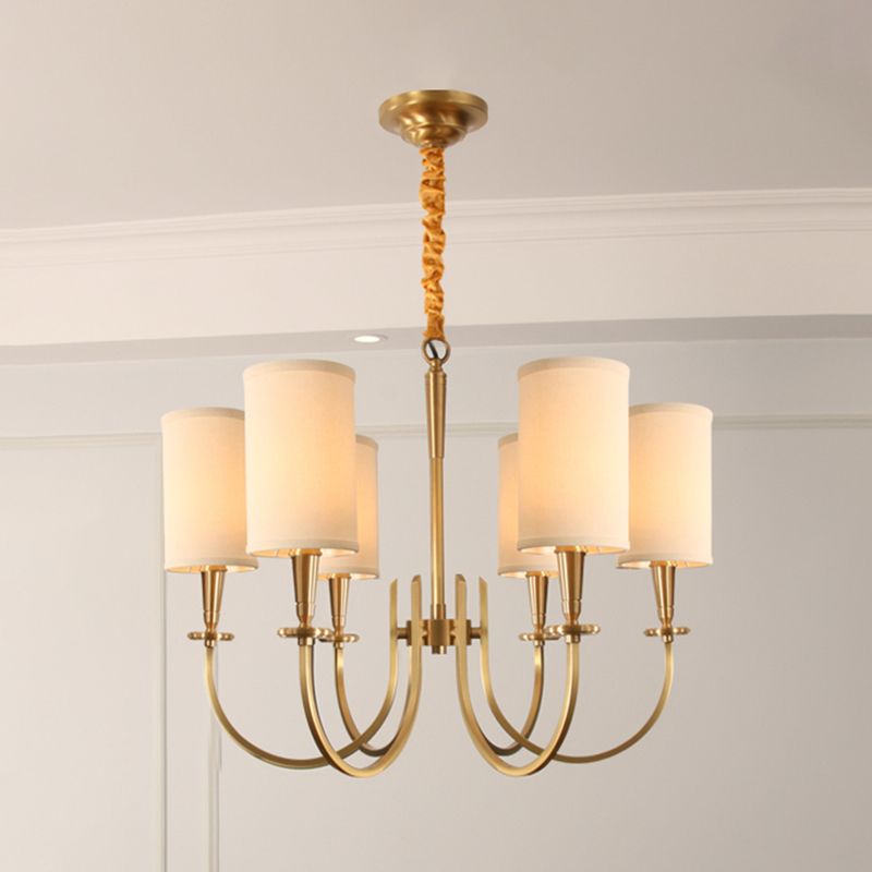 Witte cilindrische hanger verlichting klassieke stof 6 lichten woonkamer kroonluchter
