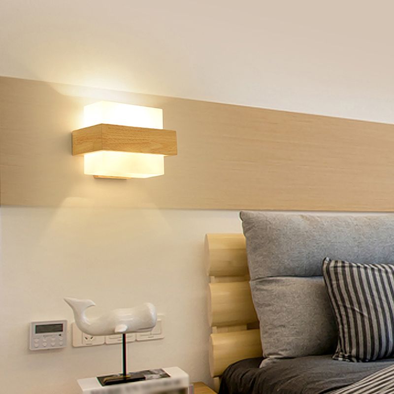 Modern Style Rectangular Wall Sconce Lights Wood 1 Light Wall Mount Lighting