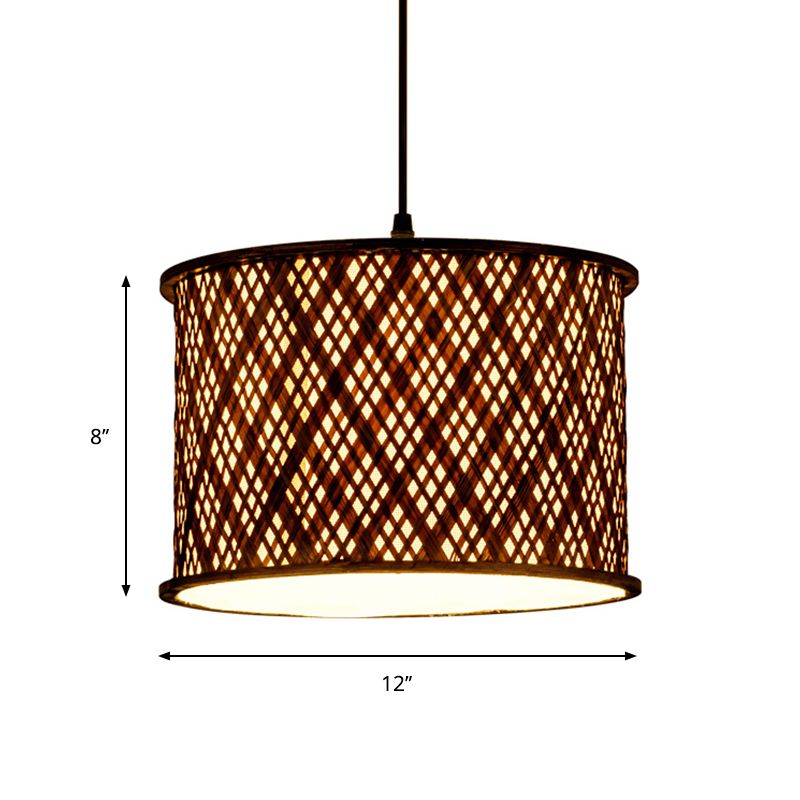 Dark Brown Woven Suspension Pendant Contemporary 1 Bulb Bamboo Hanging Light Kit
