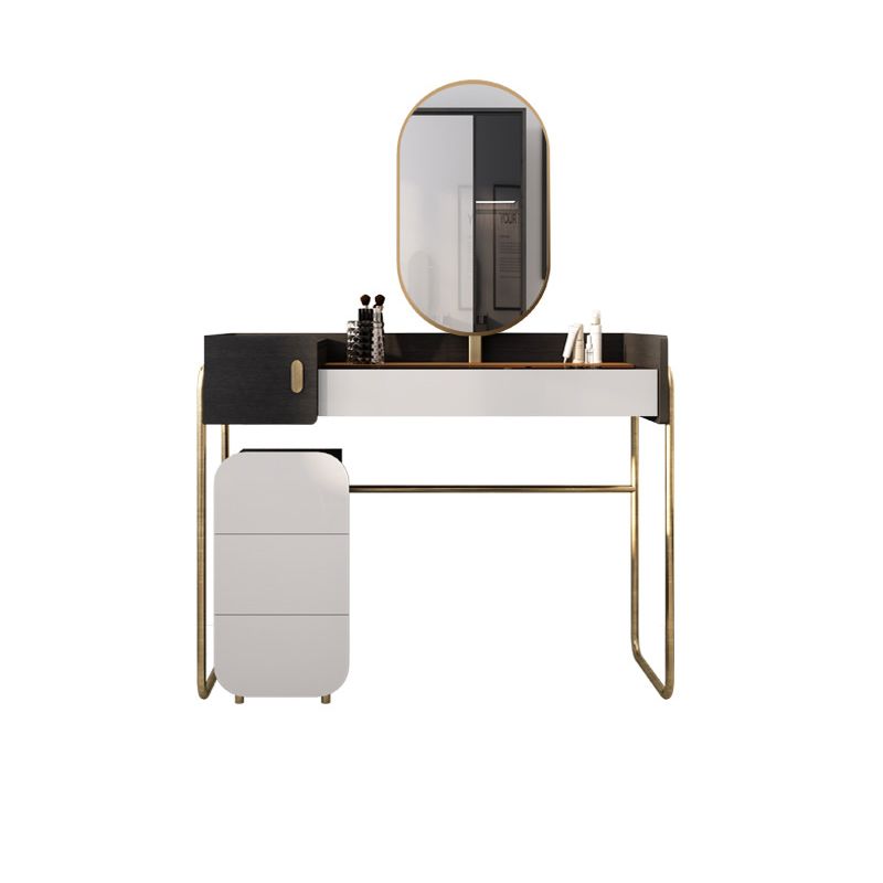Tempered Glass Countertop Black/white Base with 4 Drawer Dresser