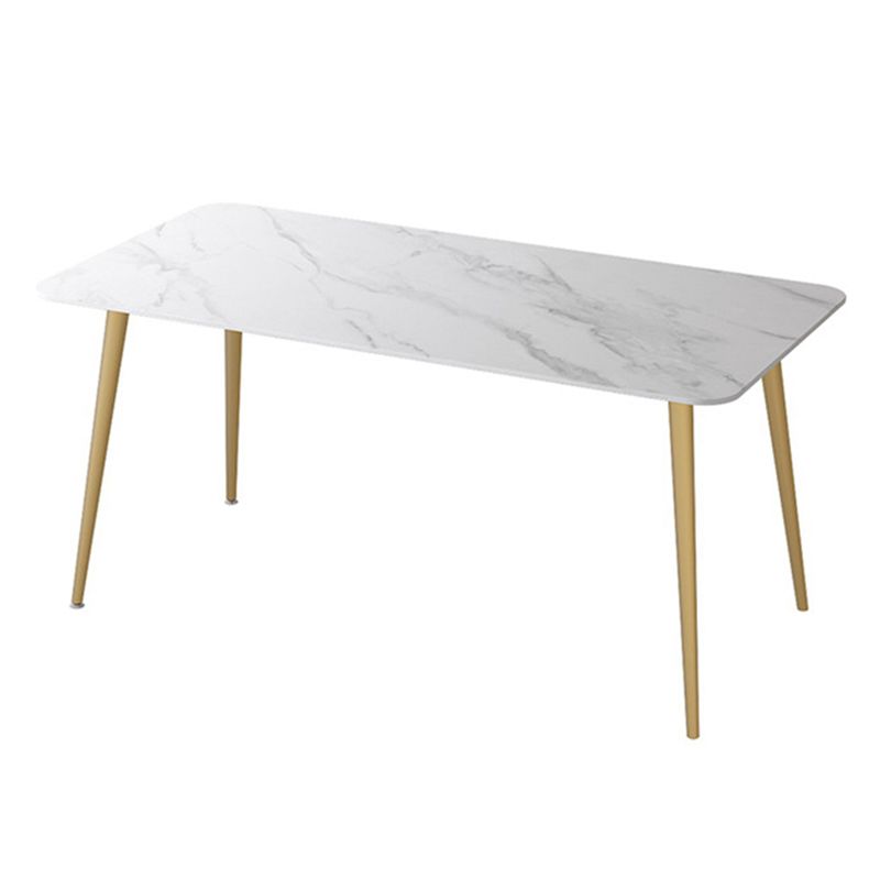 Stone Top Dining Table Industrial Rectangle Table with 4 Gold Legs