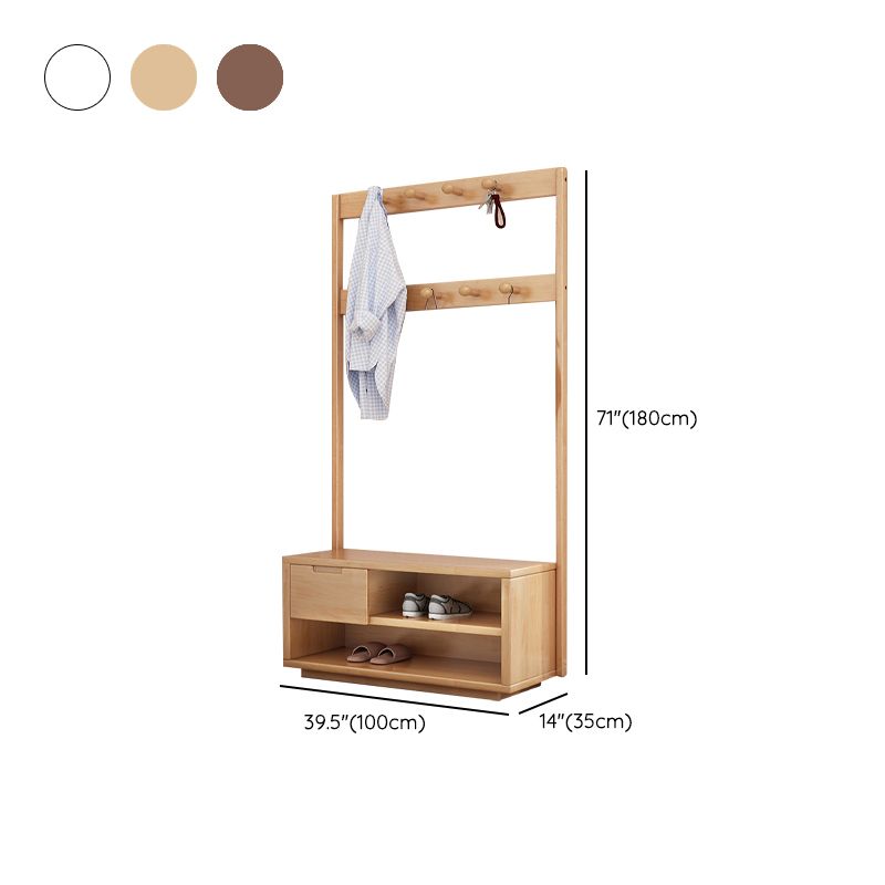 Contemporary Style Coat Hanger Hooks Design Solid Rubberwood Coat Rack with Drawer