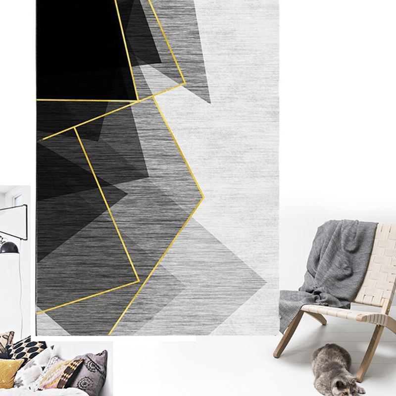 Grey Geometry Print Rug Polyester Contemporary Carpet Stain Resistant Area Rug for Living Room