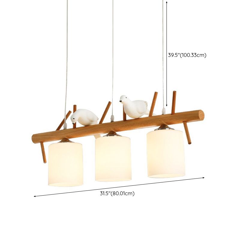 Wood Island Lamp Modern Island Hanging Light with Glass Shade for Dining Room
