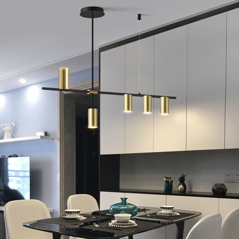 Linear Cylinder Lighting Fixtures Contemporary Metal Island Pendants for Kitchen