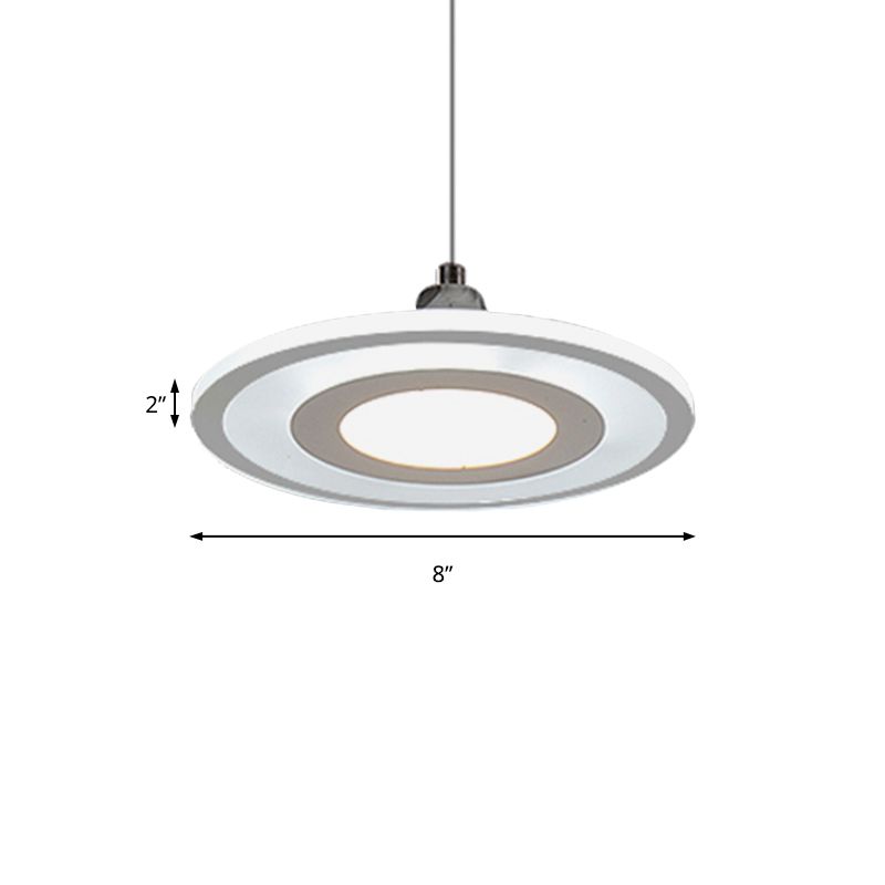 Pendentif contemporain LED Drop avec une nuance en acrylique Circle blanc plafond suspendu dans une lumière blanche extérieure chaude / blanche / intérieure