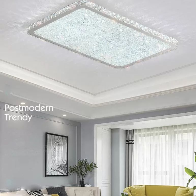 Modern LED Flush Mount Lamp Chrome Rectangular Flush Mount Ceiling Light with Crystal Shade