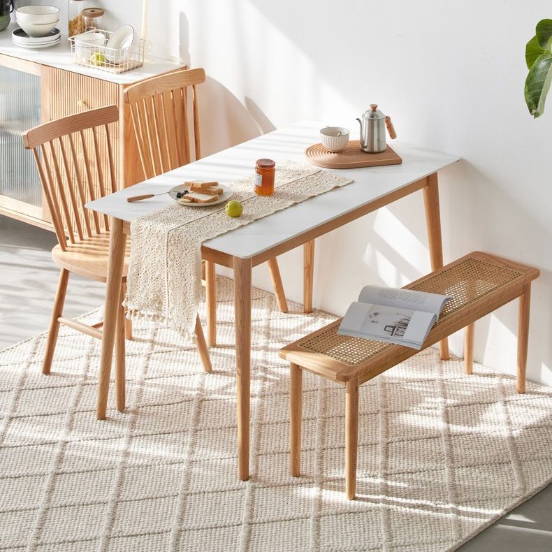 Mesa de comedor de piedra sinterizada moderna Mesa rectangular con madera maciza de cuatro patas