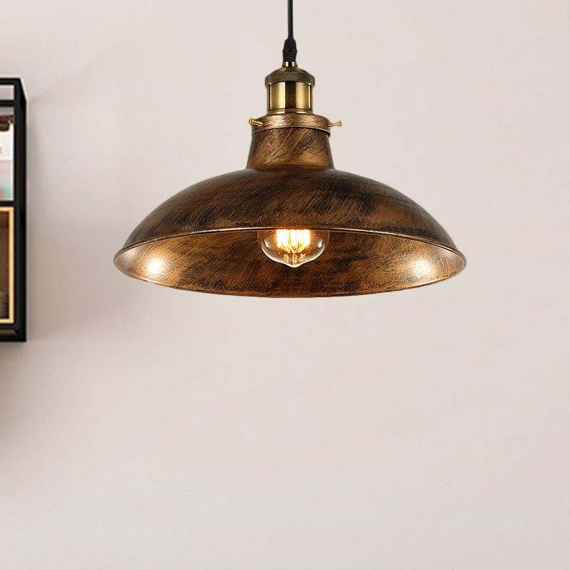 Wrought Iron Domed Ceiling Fixture Industrial 12"/14" W 1 Light Dining Room Pendant Lighting in Weathered Brass/Black