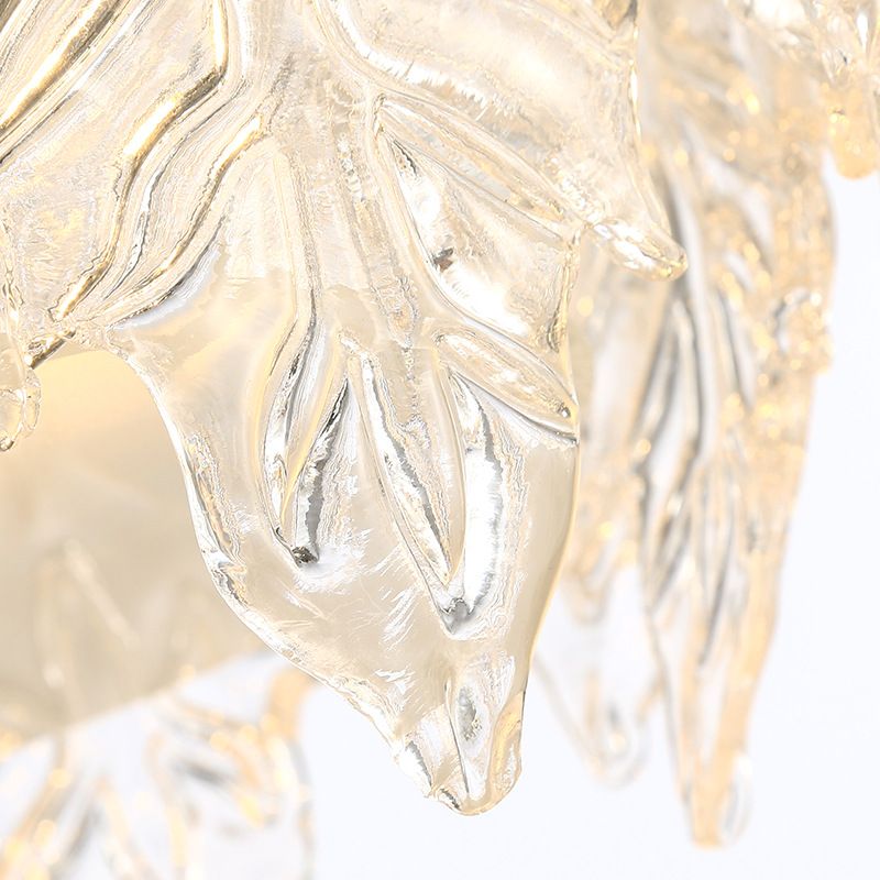 Araña colgante de hojas de vidrio de textura transparente moderno 10 cabezas de suspensión de dormitorio iluminación