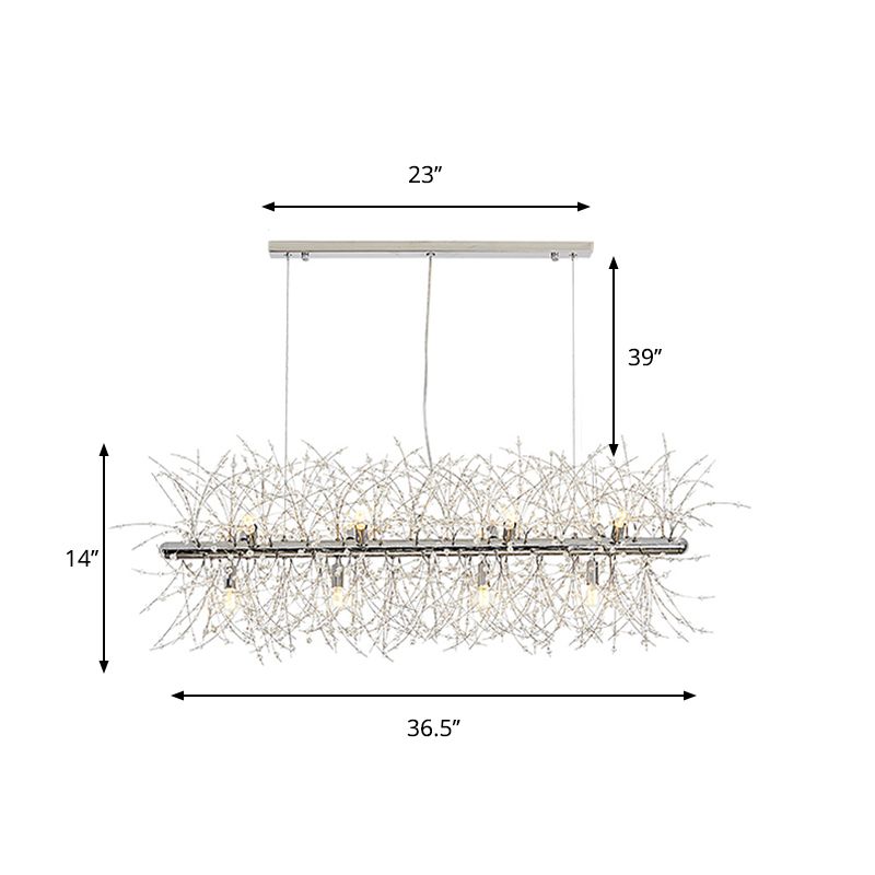 Metal Linear Island Light 12 Lights Pretty Modern Island Lamp in Silver for Dining Room