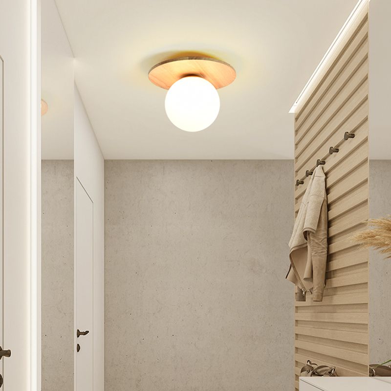 Modern Simple Wooden Ceiling Lamp Ball Shape Shade Ceiling Light for Living Room