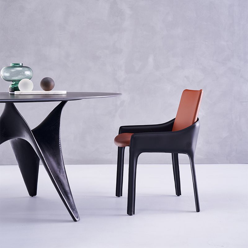 Silla de comedor de metal moderno, silla de comedor con brazo de cuero para uso doméstico