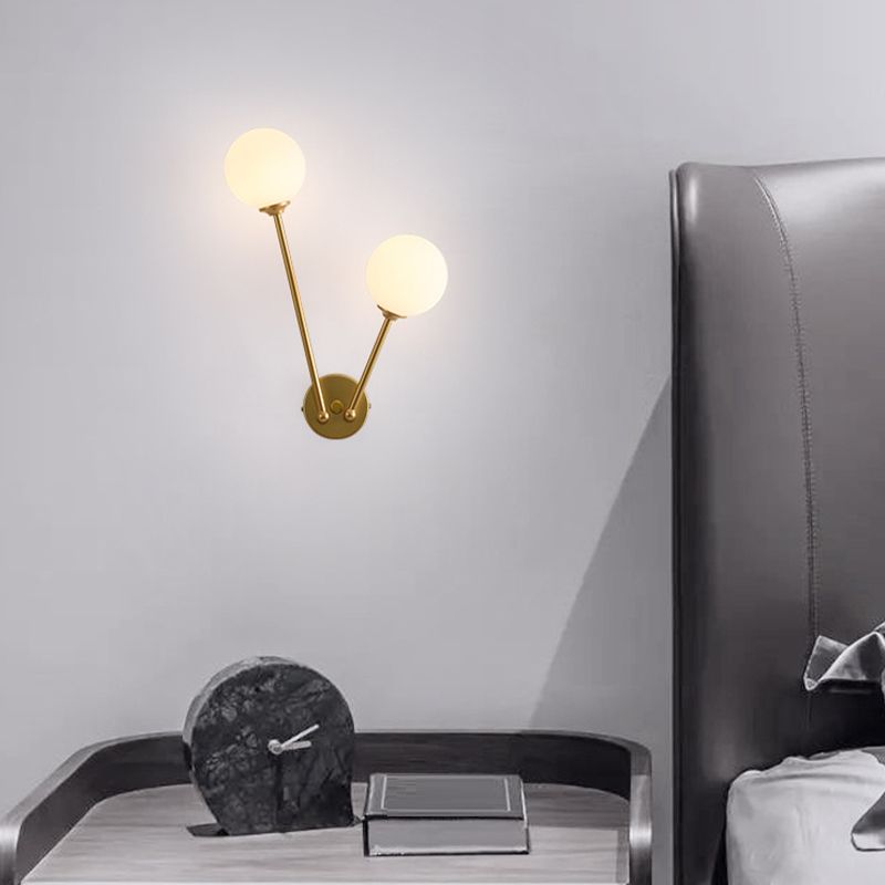 Modern Style Ball Shade Wall Light Glass 2 Light Sconces for Bedroom
