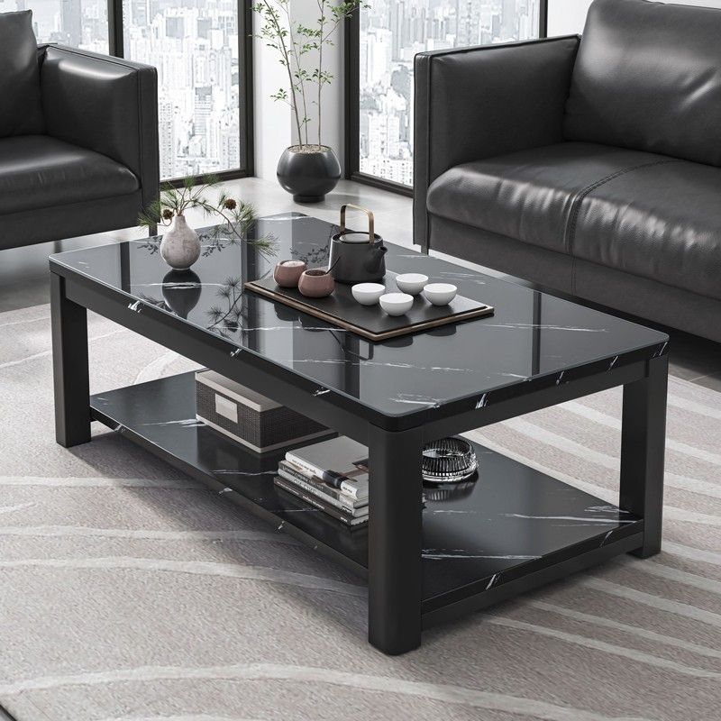 Glam Frame Coffee Table Slate Cocktail Table with Storage Shelf for Living Room