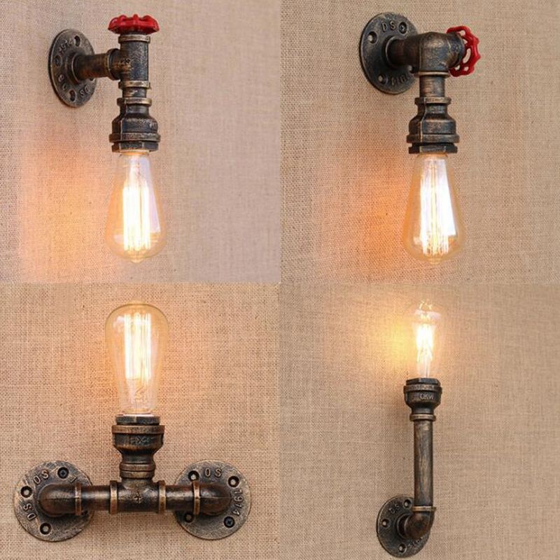 Water Pipe Wrought Iron Wall Lamp Fixture Industrial 1/3-Light Kitchen Wall Mounted Light in Bronze