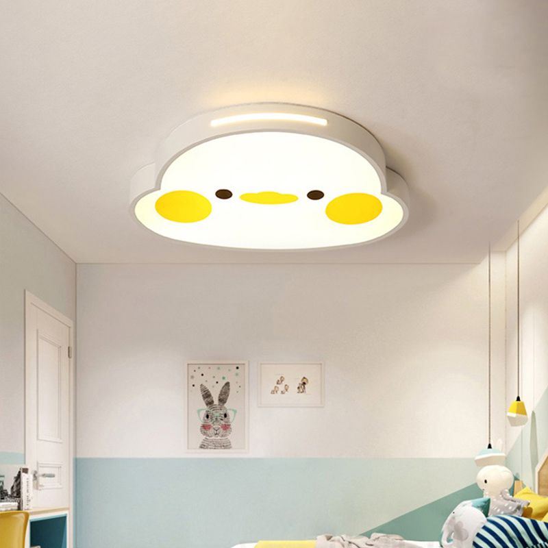 Animal Flush Mount Lamp Kid Metal LED Nursery Flushmount Ceiling Fixture in White
