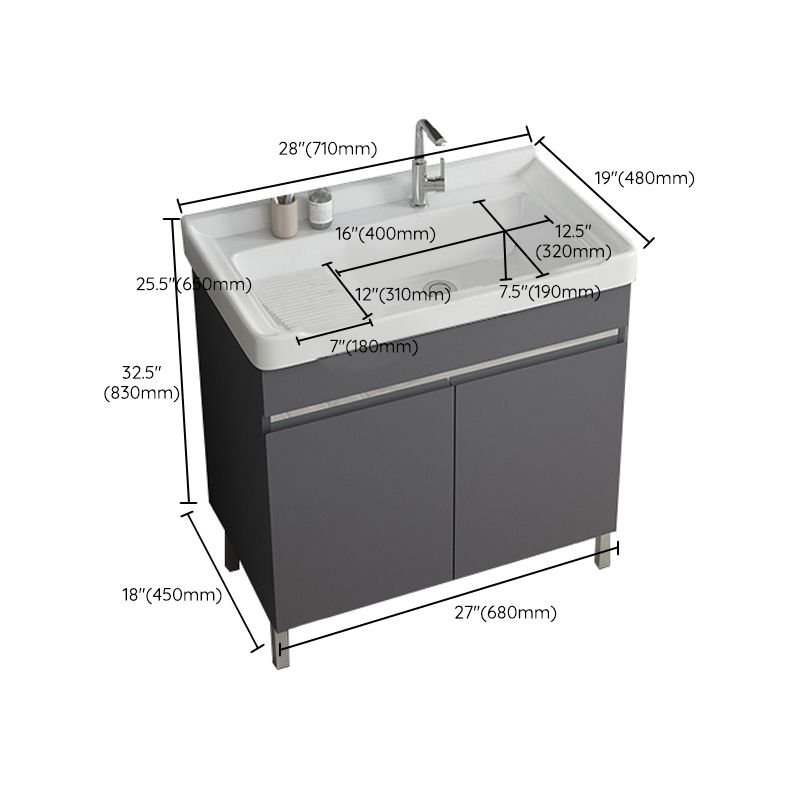 Gray Metal Vanity Sink Modern Free-standing Standard Space Saver Vanity